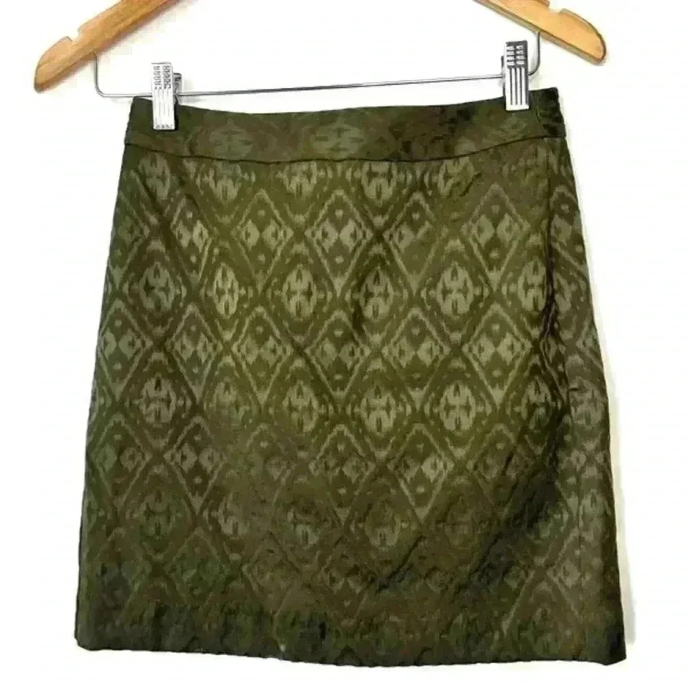 Banana Republic Preppy Olive Green Geometric Work Mini Skirt 0